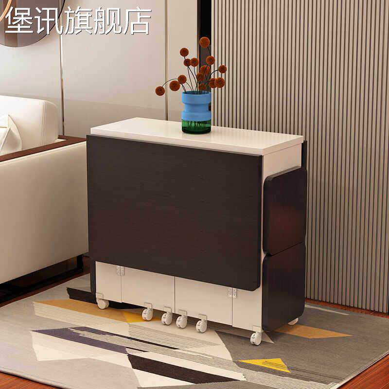 堡讯适宜家用折叠餐桌可移动伸缩长方形餐桌椅组合小户型盖布拉车