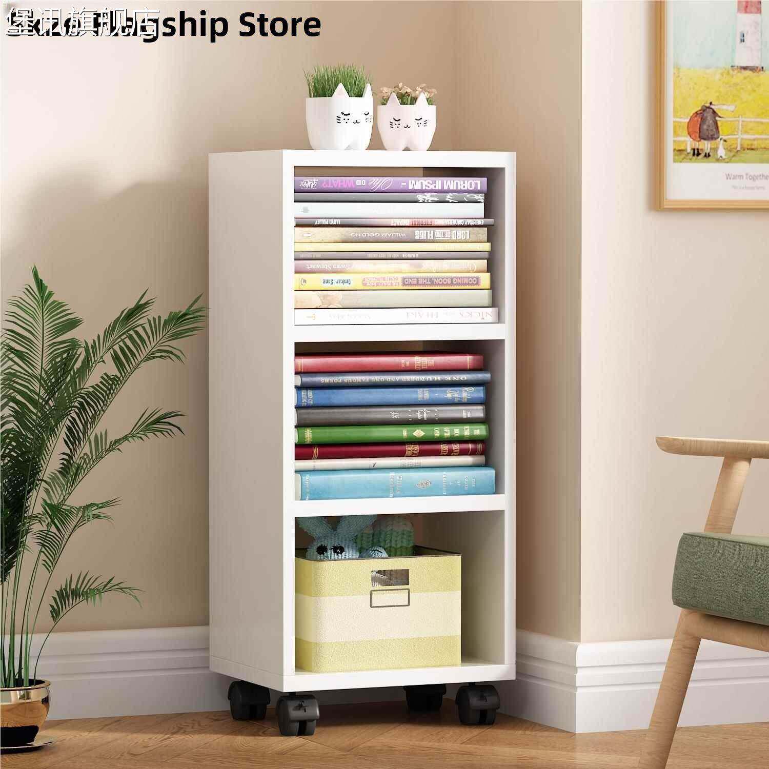 堡讯实木儿童书架地板站立对象架简单阅读存储玩具存储低书柜盖布