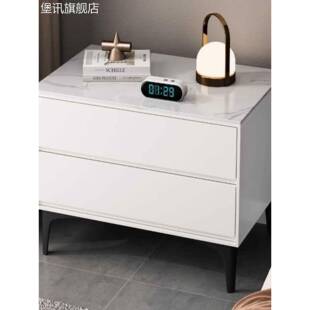 堡讯全实木烤漆床头柜简约现代轻奢高级感极简锁岩板主卧拉车盖布