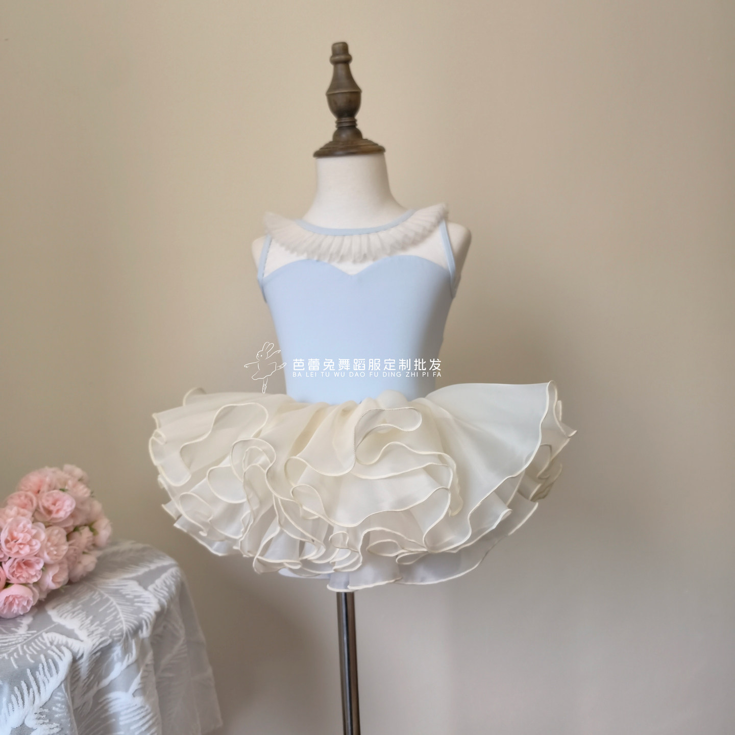 女童芭蕾舞服儿童舞蹈裙蓝色背心芭蕾舞蹈服夏练功服公主风蓬蓬裙
