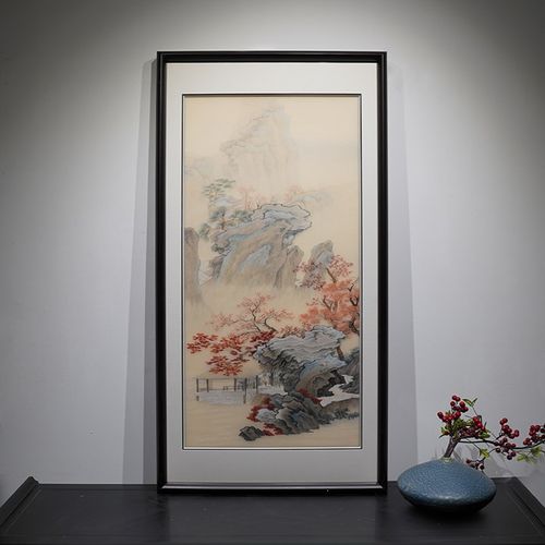 高端手工苏绣依靠中式刺绣挂画书房卧室客厅沙发墙实木成品装饰画