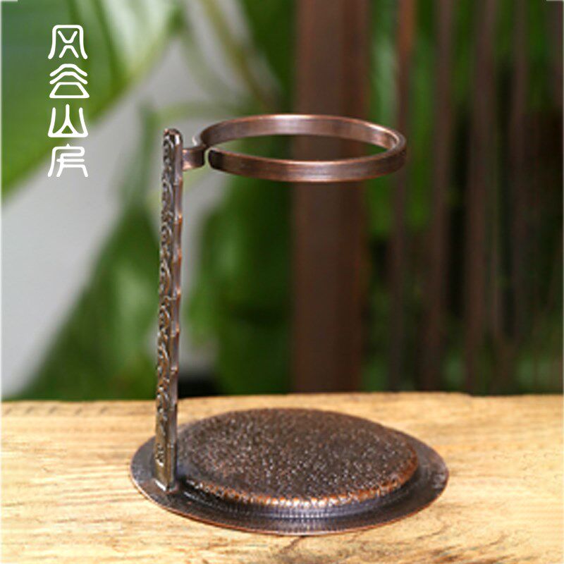 紫铜茶漏网过滤架公道杯茶滤支架茶漏泡茶托架零配件手工锤纹套装
