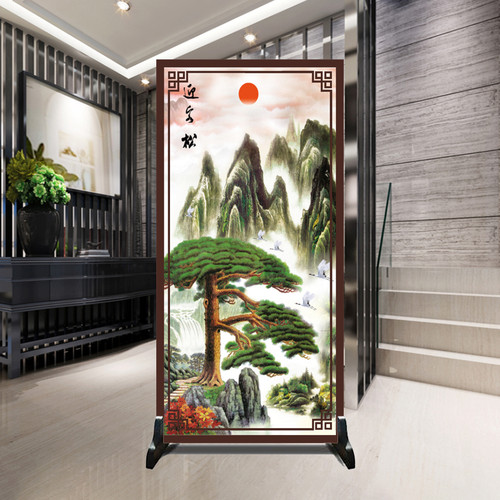 屏风隔断客厅房间家用办公茶室松树入户进门遮挡玄关山水移动座屏
