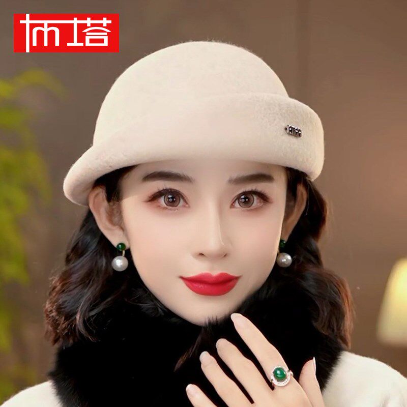 布塔秋冬季贝雷帽女纯羊毛复古英伦小礼帽呢子帽定型帽气质空姐帽