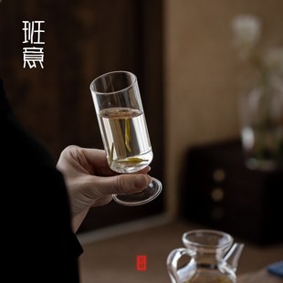 猴魁玻璃茶杯绿茶杯洋酒杯家用透明泡茶高脚杯直筒绿茶创意水杯子