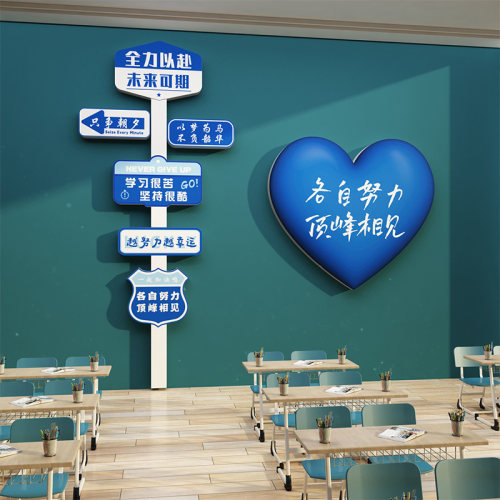 班级氛围布置教室装饰励志标语贴纸画路牌背景文化墙面黑板报材料