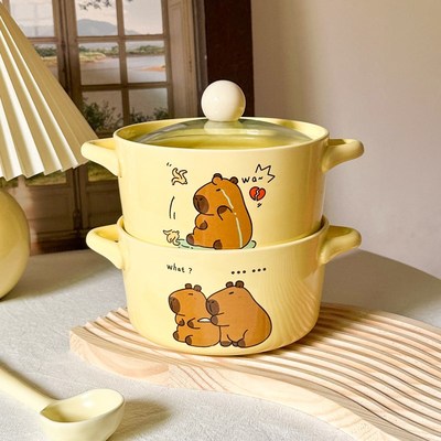 可爱卡皮巴拉陶瓷泡面碗带盖学生宿舍方便面碗大容量螺蛳粉汤碗