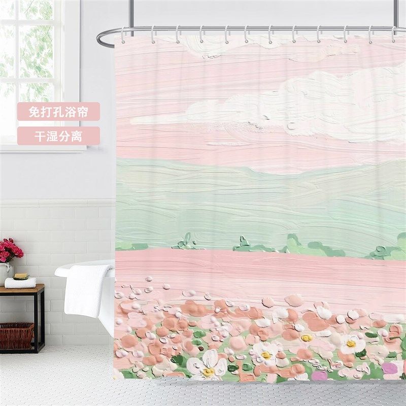 淋浴间防水布风景插画浴帘卫生间阳台窗帘免打孔挂帘厕所干湿分离,家庭/个人清洁工具,浴帘,淘宝优惠券,粉丝福利购,淘宝优惠卷