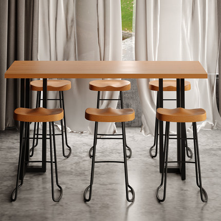 饭厅长条桌子实木茶水靠墙吧台桌商用铁艺长方形休闲咖啡厅长吧桌