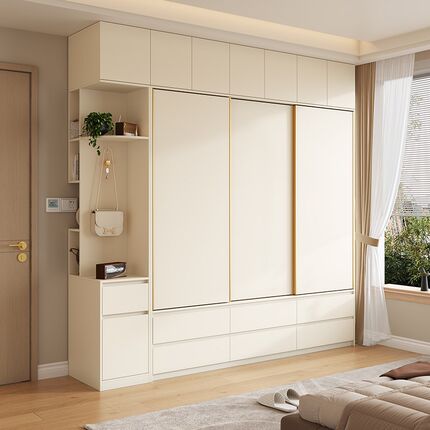 定制实木推拉门衣柜加高2.5/2.6/2.8/3米分段式家用卧室大衣橱柜