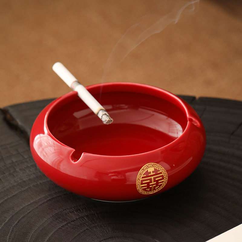 唐洁结婚庆用品红色烟灰缸创意陶瓷个性潮流婚礼家用客厅新婚烟缸