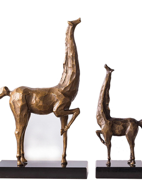 样板房家居酒店软装雕塑品抬腿马桌面摆件金属大理石动物客厅饰品