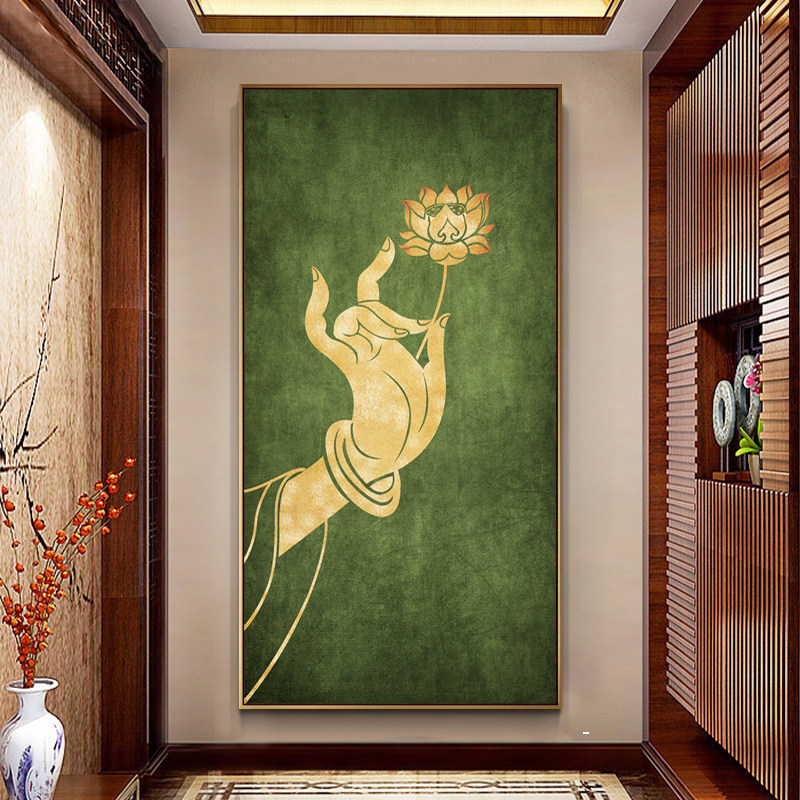 东南亚泰式风格客厅装饰画书房背景墙画酒店会所走廊挂画佛手莲花