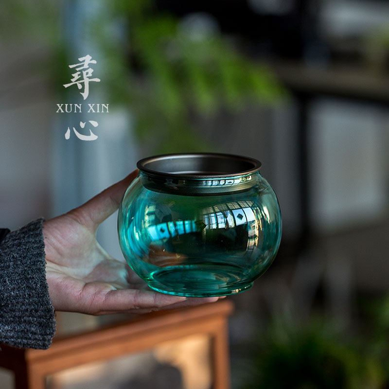 锡盖多彩玻璃建水圆形壶承茶洗耐热带盖茶渣缸斗水盂干泡功夫茶具