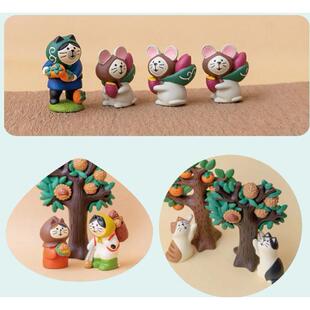 秋收栗子柿子树箱子紫薯果实猫鼠日式猫ZAKKA摆件