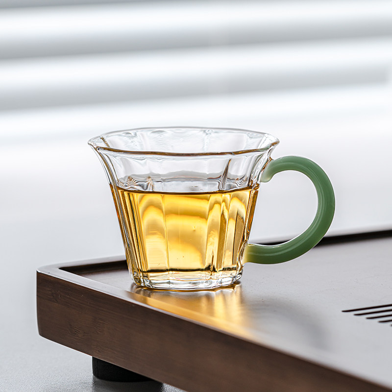 花朵杯耐热玻璃小茶杯家用功夫茶具透明茶水杯主人杯带把品茗杯子