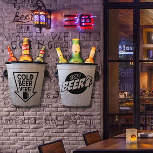 工业风铁艺立体酒桶啤酒瓶装饰饭厅酒吧烧烤火锅店背景墙壁挂装饰