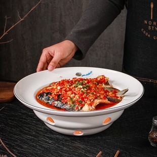 剁椒鱼头专用盘子保温菜盘鱼盘创意陶瓷干锅蜡烛碗酒精加热餐具炉