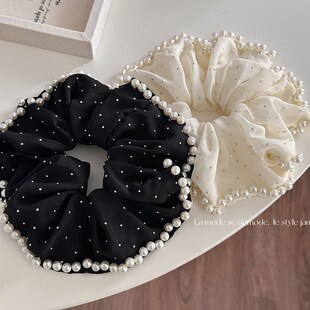 满天星 雪纺头花 珍珠碎钻大肠发圈大号丸子头绳皮筋女高级感法式