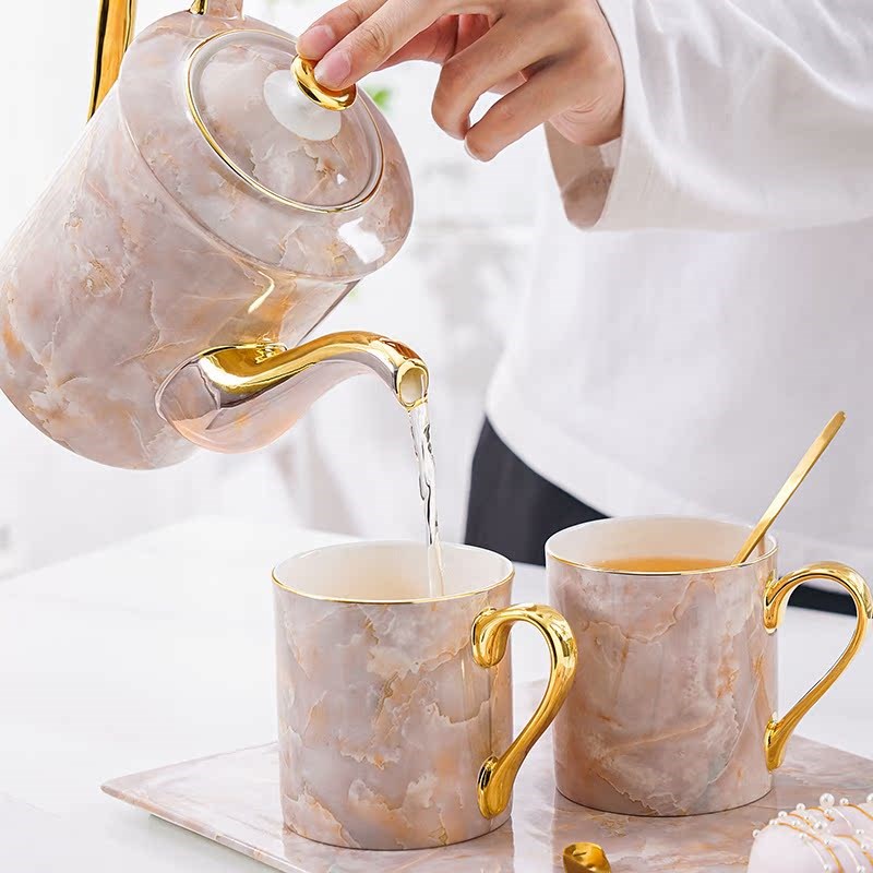 轻奢水具套装骨瓷水杯子茶壶水壶茶杯杯具家用客厅茶具陶瓷凉水壶