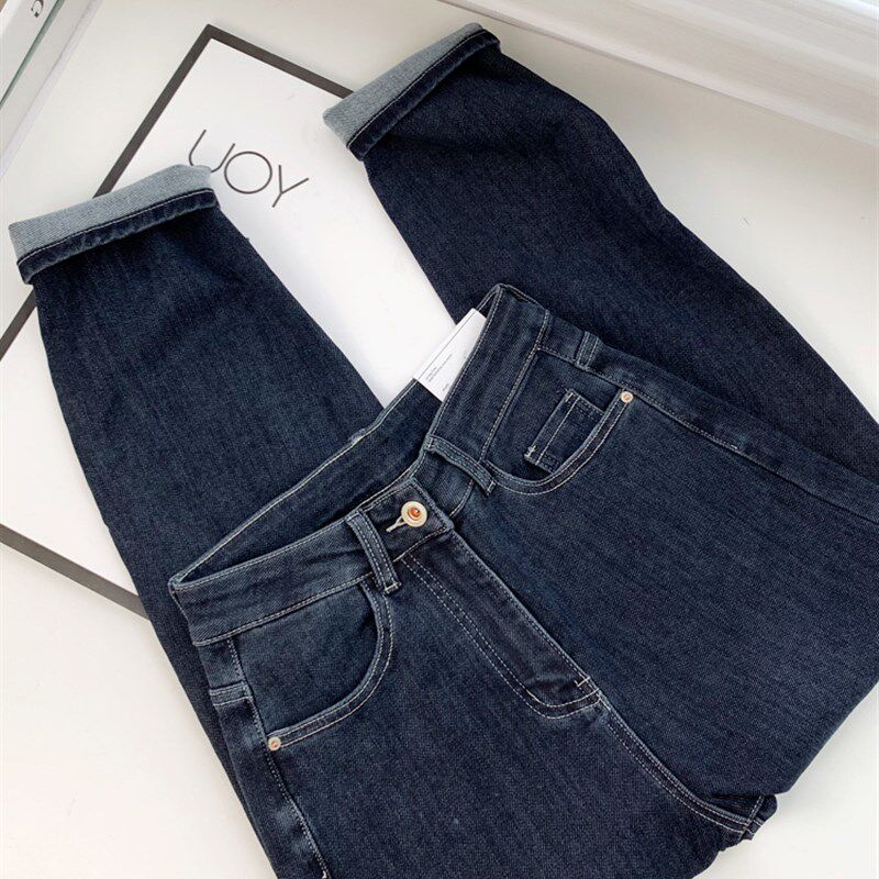 大码2022年春款哈伦牛仔裤女显瘦梨形身材裤子宽松哈伦九分老爹裤