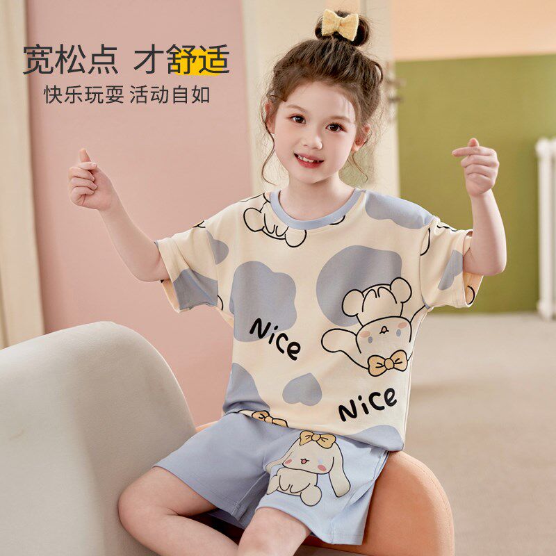 儿童睡衣女孩夏季纯棉短袖中大童学生2024新款可爱夏天女童家居服