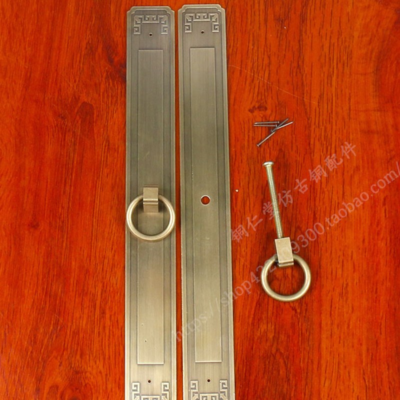 纯铜中式覆古加长柜门木门铜拉手黄铜房门古铜色简约花格门把手