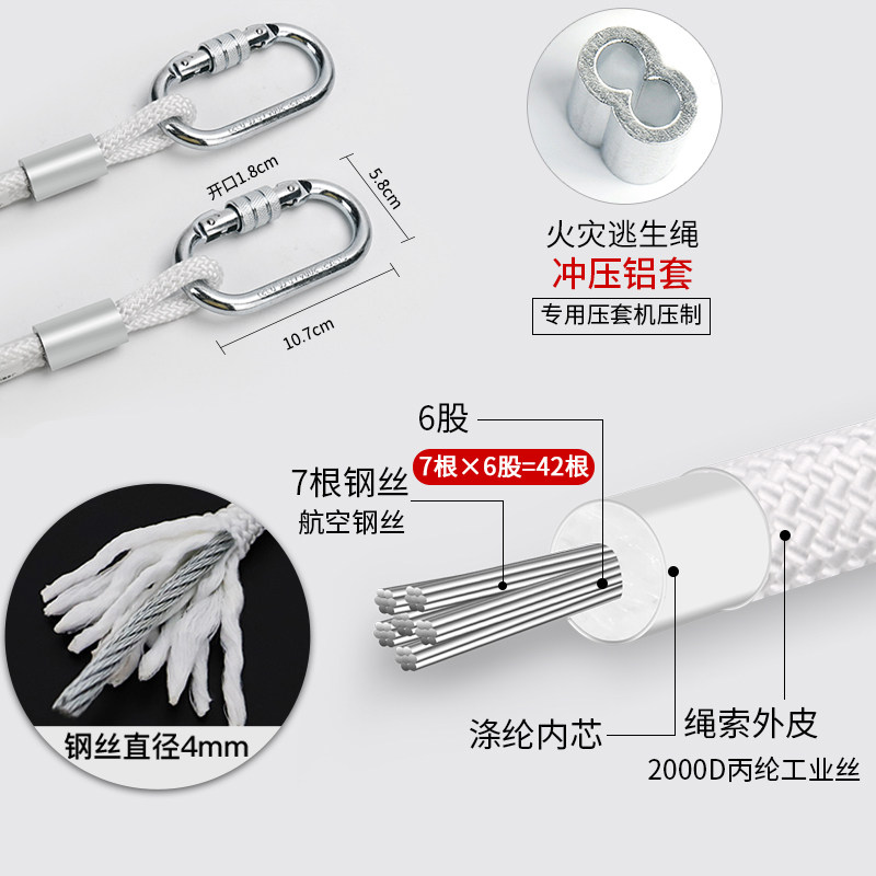 高楼逃生绳高层防火灾耐磨钢丝内芯消防安全绳套装高层神器救生绳
