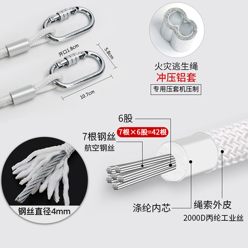 高楼逃生绳高层防火灾耐磨钢丝内芯消防安全绳套装高层神器救生绳