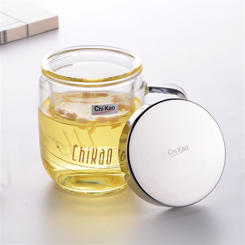 奇高玻璃杯子带盖耐热茶水分离杯加厚过滤泡茶杯子办公室花茶杯