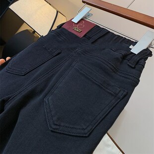 女童喇叭牛仔裤童装秋女中大童简约百搭高腰黑色水洗学生弹力修身