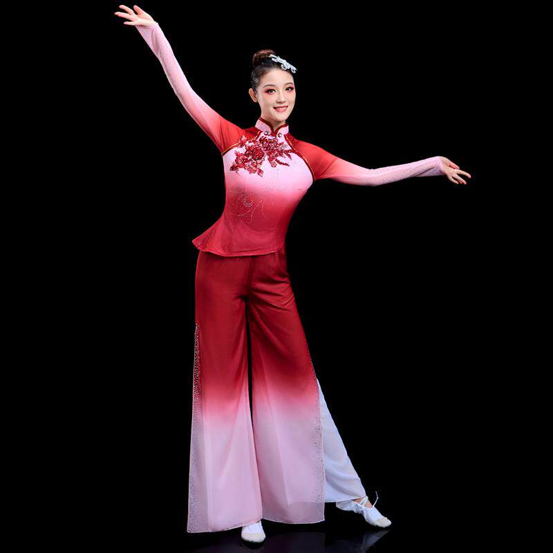 古典舞剧目演出服女飘逸手绢舞蹈服装胶州秧歌服扇子舞表演服艺考