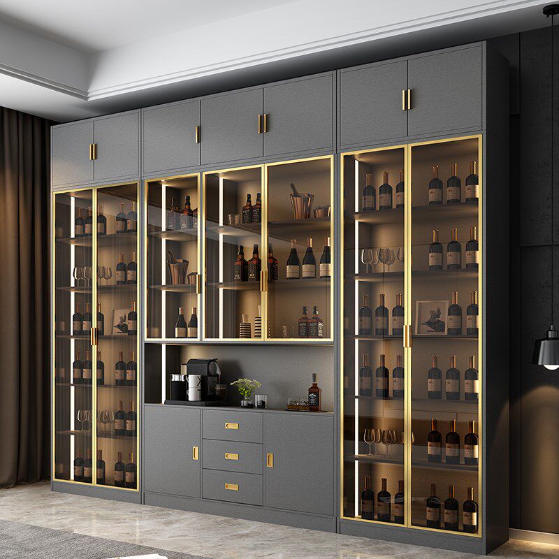 实木轻奢极简一门到顶高餐边茶水客厅红酒柜办公室靠墙商场展示柜