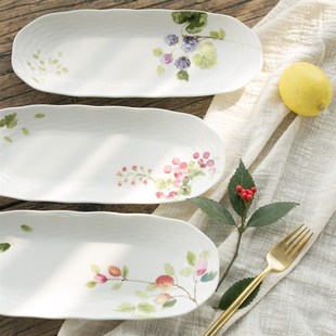 日系点心长盘 骨瓷餐盘 浮雕席纹寿司盘碟陶瓷 秋实家用创意餐具