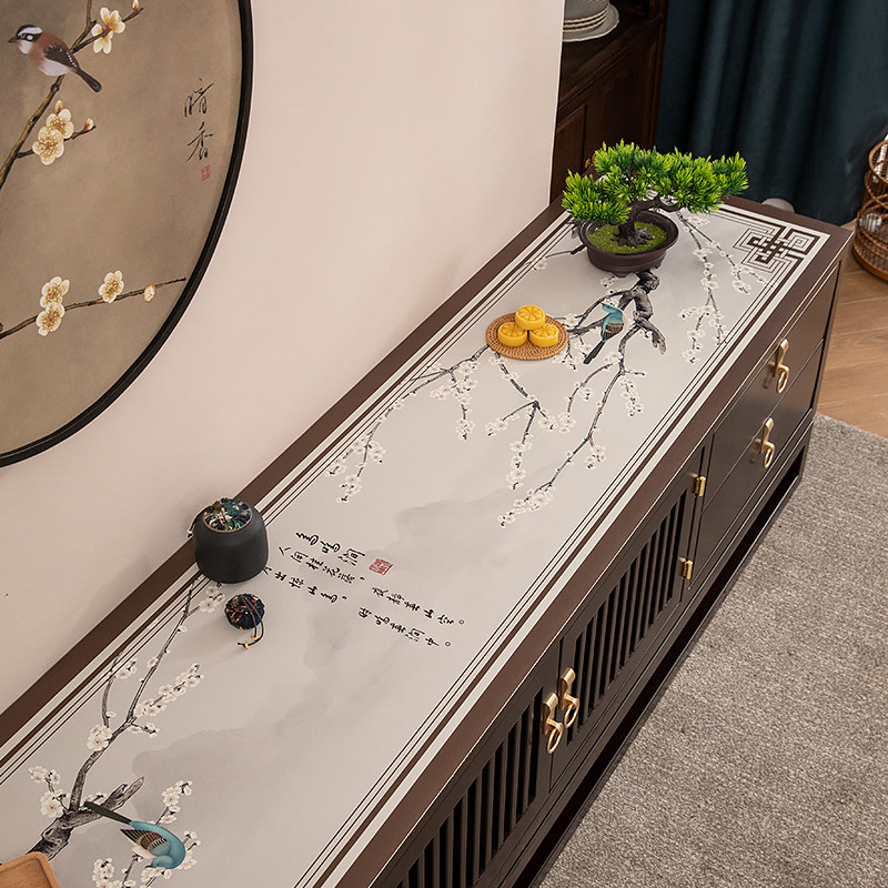 现代中式风格桌面垫免洗防水防油防烫隔热茶几垫长方形电视柜垫子,居家布艺,桌布,淘宝优惠券,粉丝福利购,淘宝优惠卷