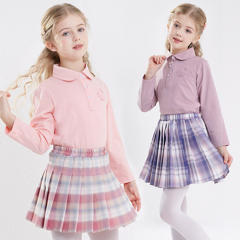 女童打底衫春秋儿童纯棉长袖T恤2023衬衫领上衣大童女孩白色童装