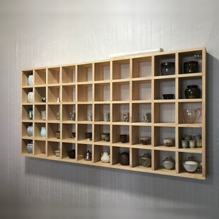 定制实木格子架墙上置物架茶杯茶壶展示架创意多宝阁格子置物架