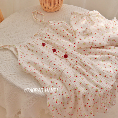 【夏日小花朵】纯棉棉纱柔软透气碎花清新吊带短裤睡衣套装家居服