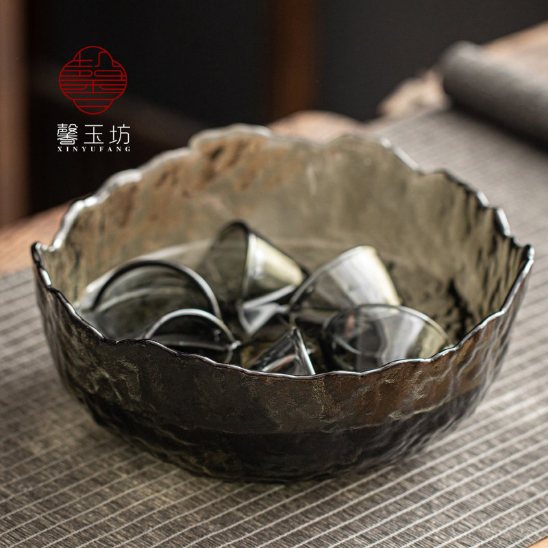 烟灰色玻璃茶洗沙拉碗笔洗茶渣缸茶杯收纳碗功夫茶具水孟家用建水