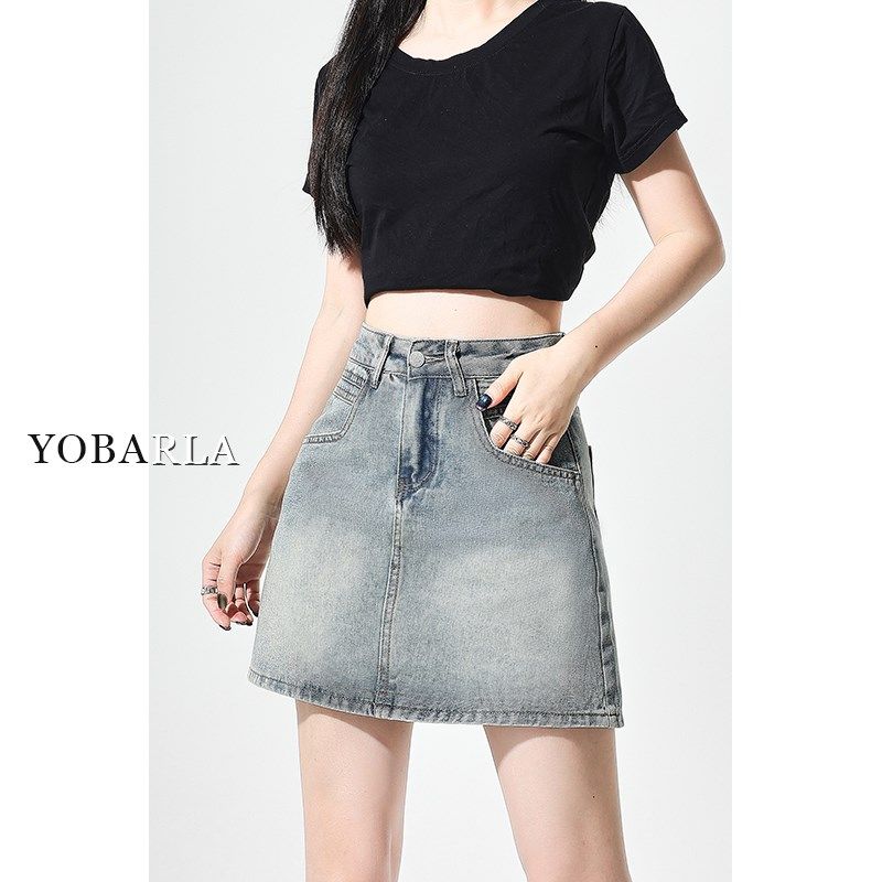 浅色牛仔短裙女夏季新款大码胖mm遮肚子梨形身材显瘦a字半身裙子,女装/女士精品,半身裙,淘宝优惠券,粉丝福利购,淘宝优惠卷