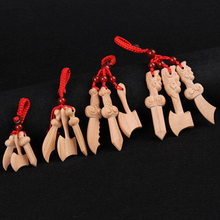 桃木剑桃木斧子桃木刀木雕原色木质红绳小剑钥匙扣挂件无漆环保
