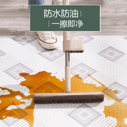绿色拼花厨房地垫简约家用防水防油防滑pvc免洗脚垫可裁剪定制