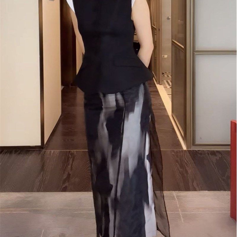 休闲百搭无袖西装马甲女圆领气质收腰显瘦单排扣穆勒白肩短款上衣