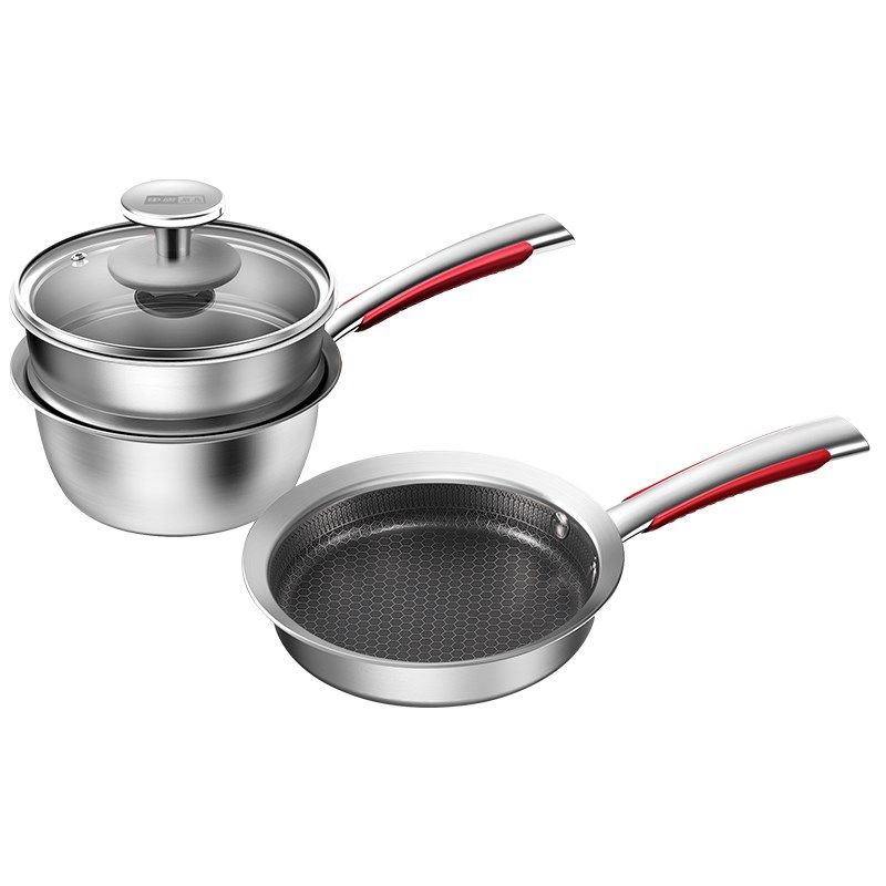 中康不粘锅316L不锈钢雪平锅婴儿宝宝辅食锅煮粥奶锅煎锅平底锅