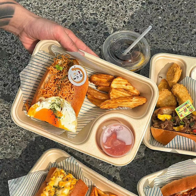 可降解一次性纸浆餐盒沙拉盒轻食打包盒长方形饭盒环保外卖便当盒
