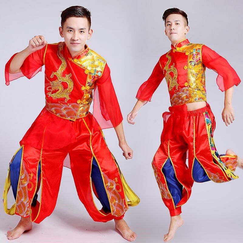 打鼓服秧歌服装男装民族舞蹈演出服舞龙舞狮服鼓舞服赛龙舟打鼓舞