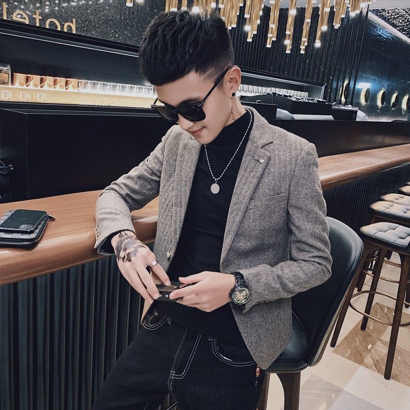 帅t小码西装男外套发型师男装矮个子S号XS修身毛呢短款西服155