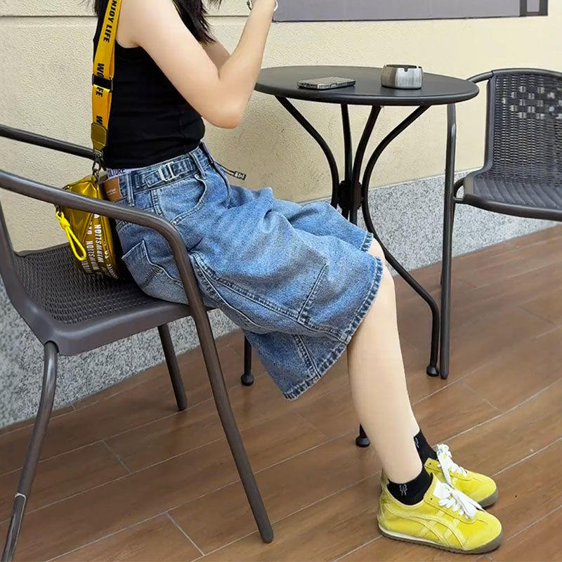 高腰牛仔短裤女夏季新款大码胖mm宽松显瘦小个子直筒薄款五分裤