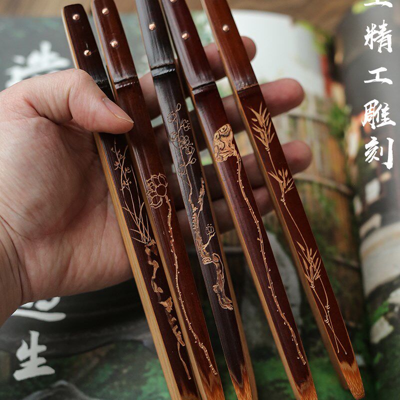 手工老煤竹杯夹 防滑茶夹子竹制镊子 功夫茶具夹茶杯夹茶道零配件
