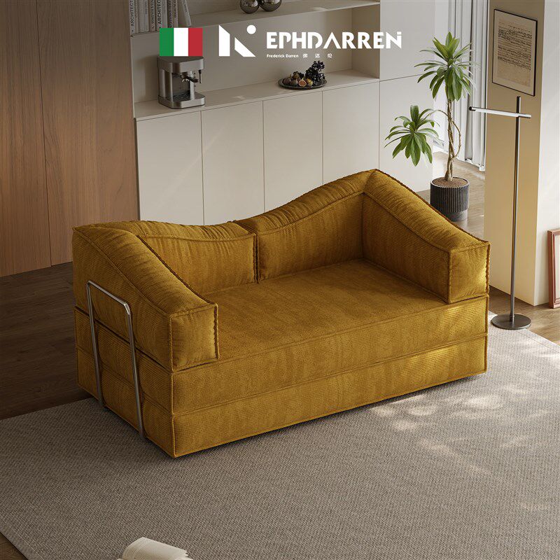 中古风布艺沙发模块小户型客厅复古可折叠沙发床两用双三人位直排